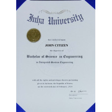 South Korea Inha University diploma fake diploma photoshop template PSD