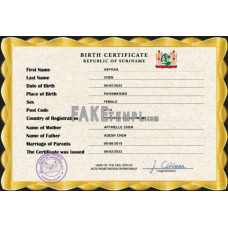 Suriname fake birth certificate photoshop template PSD 