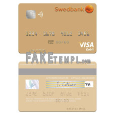 Sweden Swedbank fake visa debit card photoshop template PSD