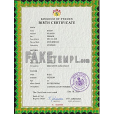 Sweden fake vital record birth certificate photoshop template PSD 