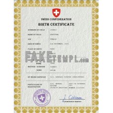 Switzerland fake vital record birth certificate photoshop template PSD 