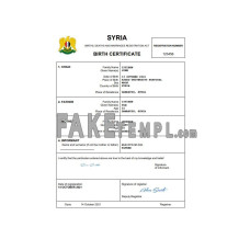 Syria fake birth certificate Word and PDF template