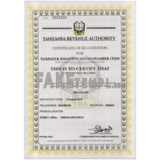 Tanzania taxpayer fake identification number (TIN) registration certificate photoshop template PSD 