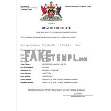 Trinidad and Tobago fake death certificate Word and PDF template