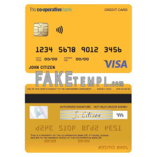 United Kingdom The Co-operative bank fake visa credit card photoshop template PSD