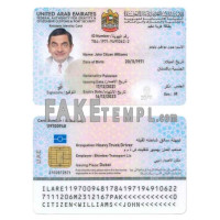 United Arab Emirates fake resident identity card (residency visa) photoshop template PSD 