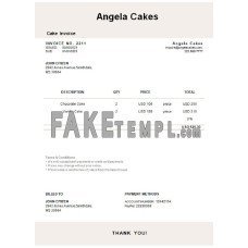 USA Angela Cakes fake Invoice Word and PDF template