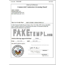 USA Arkansas Commercial Contractors fake license Word and PDF template