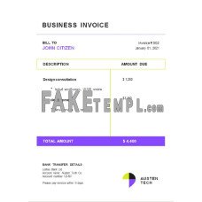 USA Austen Tech Company fake Invoice Word and PDF template