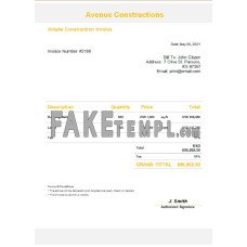 USA Avenue Constructions fake Invoice Word and PDF template