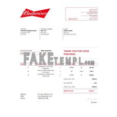 USA Budweiser fake Invoice Word and PDF template