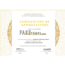 USA fake Church Certificate of Appreciation template in Word and PDF format