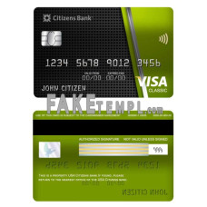 USA Citizens bank fake visa classic card photoshop template PSD