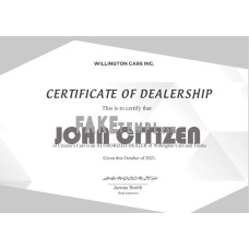 USA fake Dealership Completion certificate template in Word and PDF format