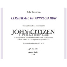 USA fake Employee fake Appreciation Certificate template in Word and PDF format