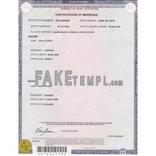 USA Florida state fake marriage certificate photoshop template PSD 