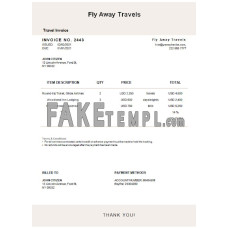 USA Fly Away Travels fake Invoice Word and PDF template