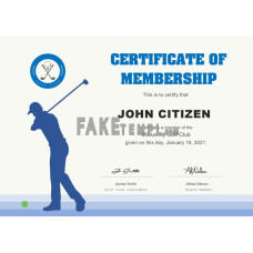 USA fake Golf Club Membership certificate template in Word and PDF format