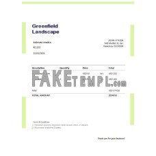 USA Greenfield Landscape fake Invoice Word and PDF template