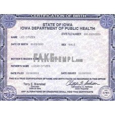 USA Iowa state fake birth certificate photoshop template PSD 