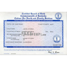 USA Kentucky state fake birth certificate photoshop template PSD 