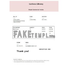 USA Larissa Library fake Invoice Word and PDF template