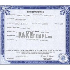 USA Missouri state fake birth certificate photoshop template PSD 