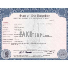 USA New Hampshire state fake birth certificate photoshop template PSD 