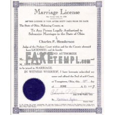 USA Ohio state fake marriage certificate photoshop template PSD 