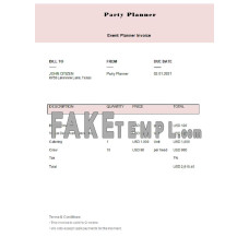 USA Party Planner fake Invoice Word and PDF template