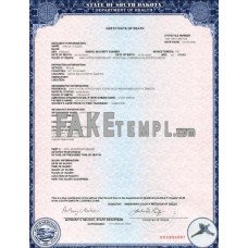 USA South Dakota state fake death certificate photoshop template PSD 