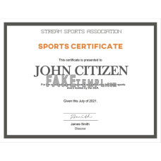 USA fake Sports certificate template in Word and PDF format