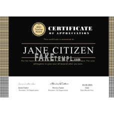 USA fake Teacher fake Appreciation Certificate template in Word and PDF format