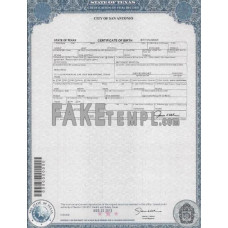 USA Texas state fake birth certificate photoshop template PSD 