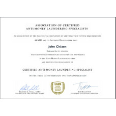 USA The Association of Certified Anti-Money Laundering Specialists (ACAMS) fake diploma photoshop template PSD 