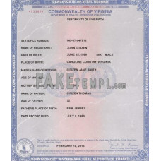 USA Virginia state fake birth certificate photoshop template PSD 