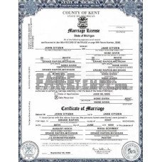 USA state Michigan Kent County fake marriage certificate photoshop template PSD , version 2