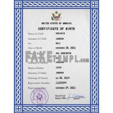 USA fake vital record birth certificate photoshop template PSD 