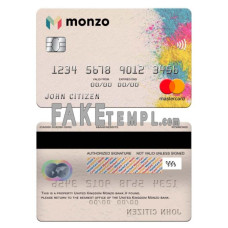 United Kingdom Monzo bank fake mastercard photoshop template PSD