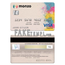 United Kingdom Monzo bank fake visa electron card photoshop template PSD