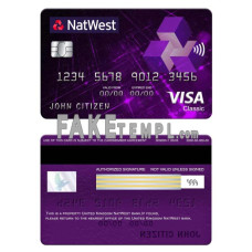 United Kingdom NatWest bank fake visa classic card photoshop template PSD