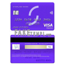 United Kingdom Starling bank fake visa electron card photoshop template PSD