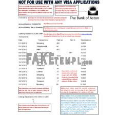 United Kingdom The Bank of Aston bank statement, PDF and Word download template