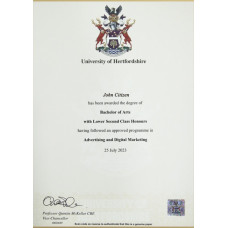 United Kingdom University of Hertfordshire (UH) fake diploma photoshop template PSD