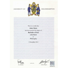 United Kingdom Wolverhampton University fake diploma photoshop template PSD