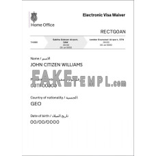 United Kingdom fake electronic visa waiver photoshop template PSD