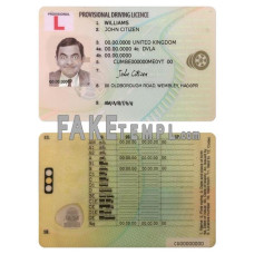 United Kingdom provisional fake driving license photoshop template PSD