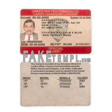 United States New York state unrestricted concealed carry fake license template in PSD format