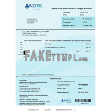 Australia Water Corporation WA fake utility bill Word and PDF template