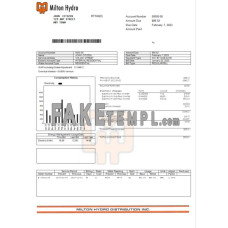 Canada Milton Hydro fake electricity utility bill Word and PDF template